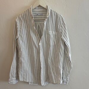 Zara Black and White Striped Linen Blend Shirt